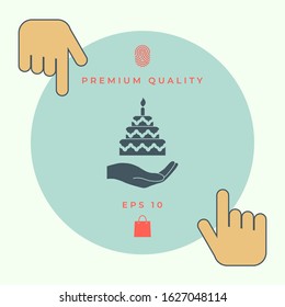 Hand holding a cake icon. Graphic elements for your design