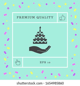 Hand holding a cake icon. Graphic elements for your design