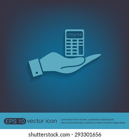 hand holding a calculator. office sign