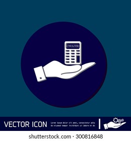 hand holding a calculator. office sign