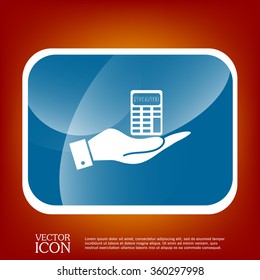 hand holding a calculator. office sign