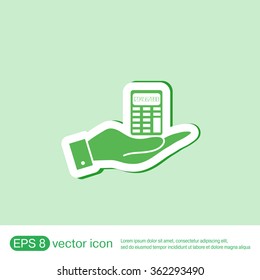 hand holding a calculator. office sign
