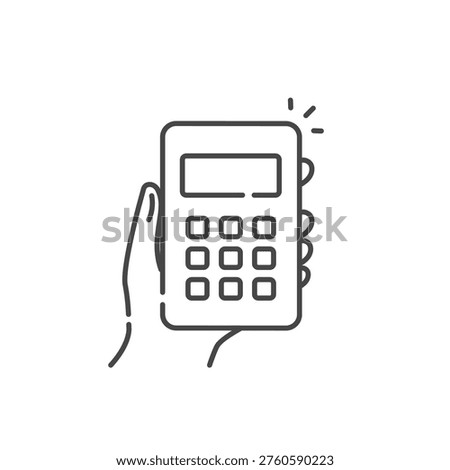 Hand holding calculator vector icon for estimate and price simulation (Editable stroke)