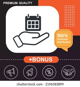 Hand holding calender icon. With orange and black background