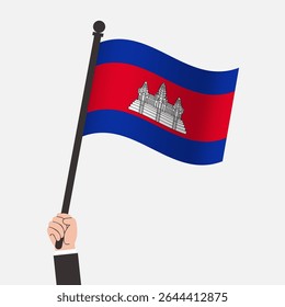 Hand Holding Cambodia Waving Flag