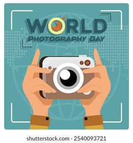 Hand holding camera. Celebrating World Photography Day, August 19. World Photography Day concept. Flat vector illustration. - Powered by Shutterstock - Get 15% off with code: PIKWIZARD15