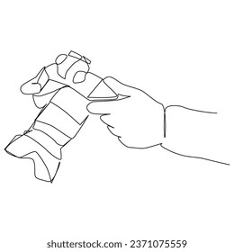 Hand holding a camera, one line art, free hand drawing, vector illustration. Taking pictures.