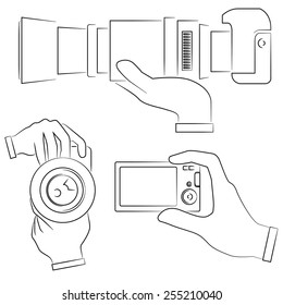 hand holding camera, sketch design