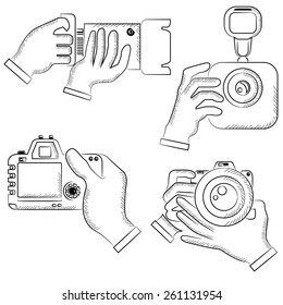hand holding camera, sketch hand gestures 