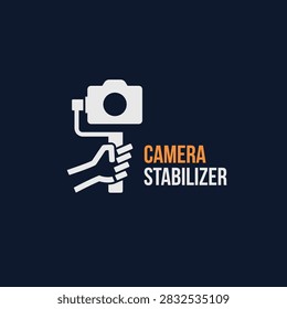 Hand holding camera stabilizer logo design. Videographer symbol icon. Gimbal stabilizer minimal logo sign vector illustration