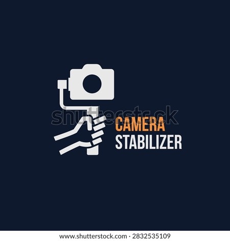 Hand holding camera stabilizer logo design. Videographer symbol icon. Gimbal stabilizer minimal logo sign vector illustration