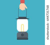hand holding camping lantern. Vector illustration isolated