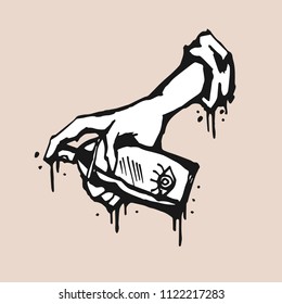 Hand Holding A Can Of Aerosol Spray In Graffiti Style Painting, Vector Illustration  