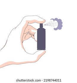 Hand holding can spraying. Graffity paint occupation activity illustration. Abstract minimalist illustration.
