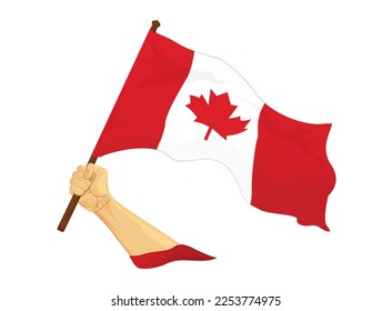 Hand holding Canada flag, as banner or background, Vector illustration