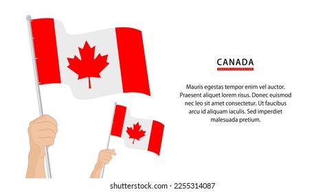 Hand holding Canada flag. Illustration in flat style. Waving flag of Canada isolated. vector illustration