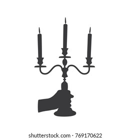 Hand holding a candelabra, vector illustration design. Hands collection.