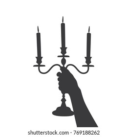 Hand holding a candelabra, vector illustration design. Hands collection.
