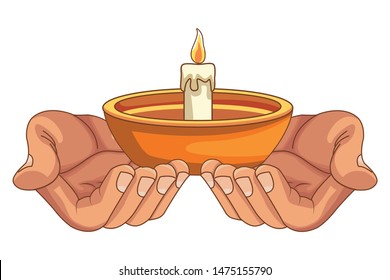 Hand Holding Candle In Bowl Cartoon Vector Illustration Graphic Design