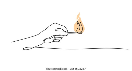 Hand holding a candle in continuous line drawing. A metaphor for light, guidance, and hope. Vector illustration one line art minimalist.