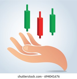 hand holding candle stick graph chart of stock market vector  