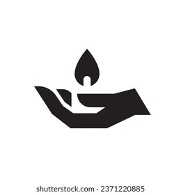 A hand holding candle vector design. Simple and modern design of a candle in hand. The main feature of this logo is the use of a negative space in a clever way.