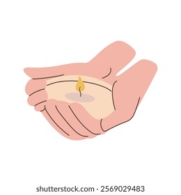 Hand holding a candle. Vector illustration in flat style. Isolated on white background.