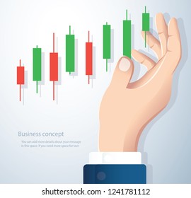 hand holding a candlestick chart stock market icon vector background