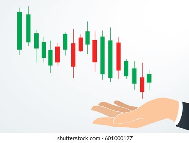 hand holding candlestick chart stock exchange vector