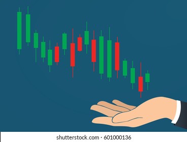 hand holding candlestick chart stock exchange vector