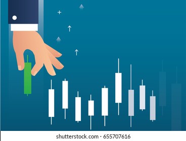 hand holding a candlestick chart stock market icon vector background