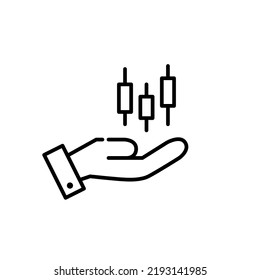 Hand holding candlestick chart. Trading and investing icon. Pixel perfect, editable stroke design