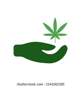 Hand holding a cannabis leaf vector icon