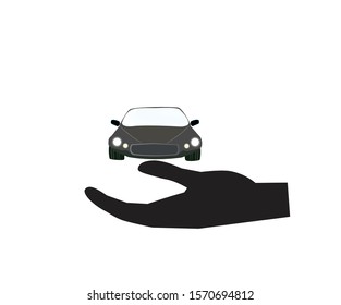 hand holding car, care and protect symbol, sign symbol background, vector illustration.