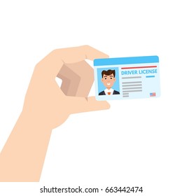 Hand holding Car driver license or id card. Vector illustration