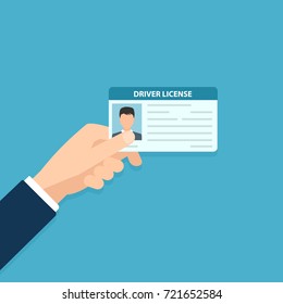 Hand holding car driver license. Vector illustration