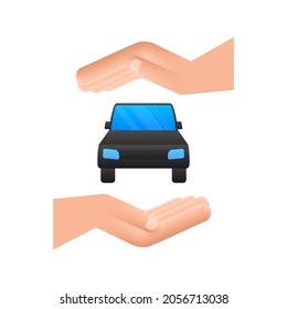 Hand holding car, great design for any purposes. Cartoon vector illustration.