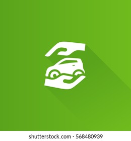 Hand holding car icon in Metro user interface color style. Business insurance protection