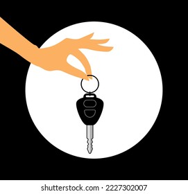 Hand holding car key vector illustration in flat style
