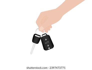 Hand, die den Autoschlüssel hält. Vektorgrafik einzeln auf weißem Hintergrund. 