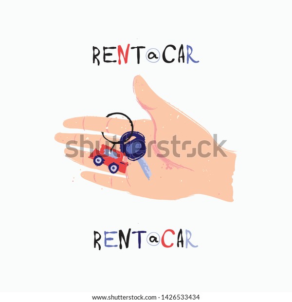 Hand holding car
key. Vector illustration