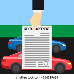 Hand holding car rent agreement