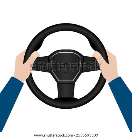 Hand Holding Car Steering Wheel.  Vector Illustration. 