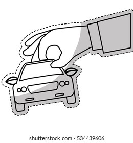 hand holding a car vehicle icon over white background. vector illustration