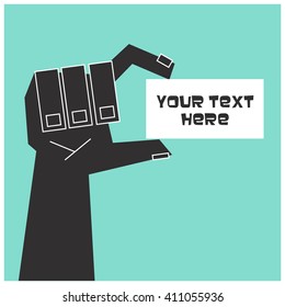Hand Holding A Card Art (Flat Vector Text Box Illustration)