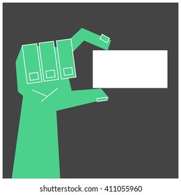Hand Holding A Card Art (Flat Vector Text Box Illustration)