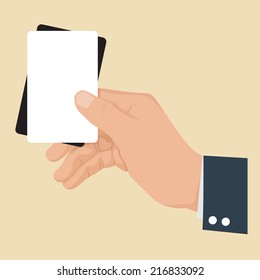 Hand Holding Card Black And White, Illustration Vector.