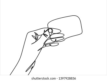 Hand holding card continuous line drawing