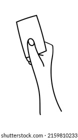 Hand holding a card hand drawn outline vector illustration. Isolated on white background