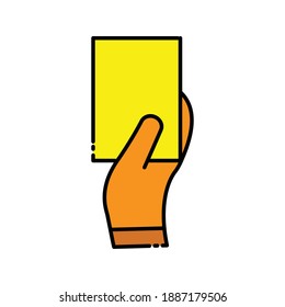 Tarjeta de retención manual para símbolo de color lineal de la tarjeta de error. A prueba de sanciones, los árbitros de fútbol o fútbol entregan un ícono de advertencia de tarjeta defectuosa.